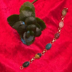 Elegant Gold Plated Sterling Silver-Semi Precious Stone Scarab Bracelet
